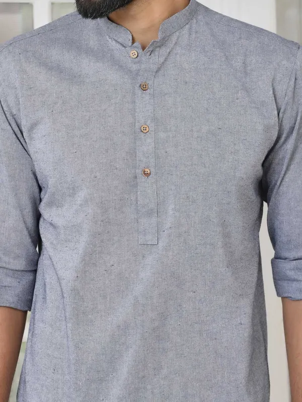 Men_Gray_Pure_Cotton_Short_Kurta