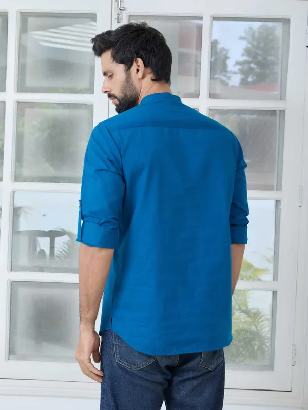Men_Blue_Pure_Cotton_Slub_Short_Kurta