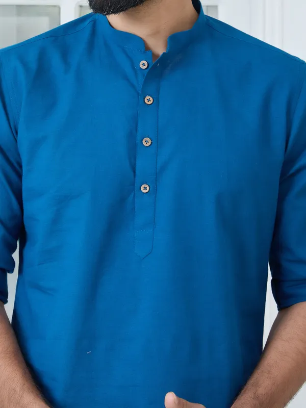 Men_Blue_Pure_Cotton_Slub_Short_Kurta
