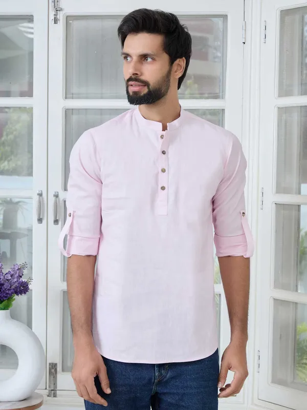Pink_Solid_Cotton_Short_Kurta