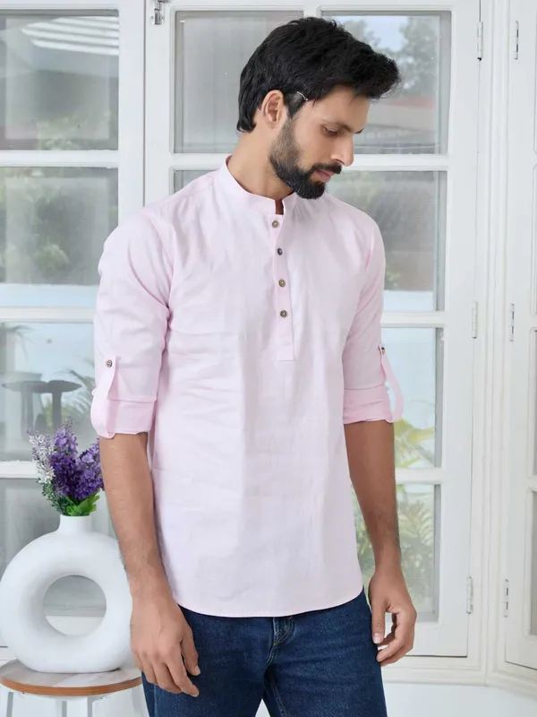 Pink_Solid_Cotton_Short_Kurta