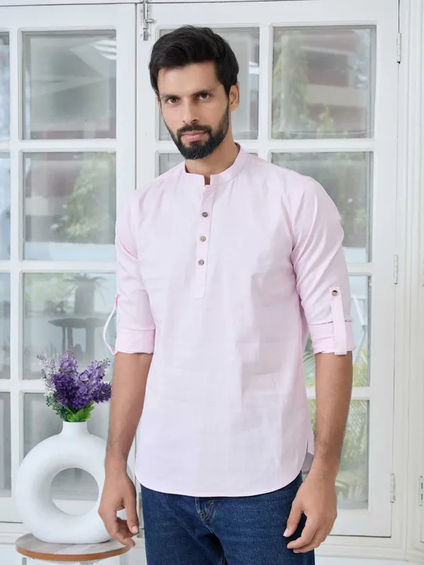 Pink_Solid_Cotton_Short_Kurta