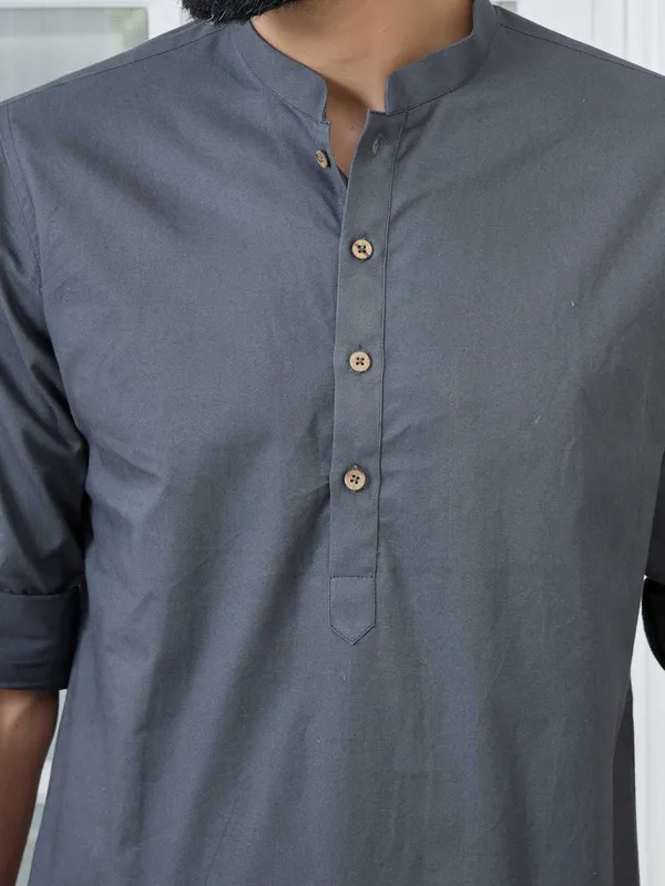 Dark_Gray_Solid_Cotton_Short_Kurta