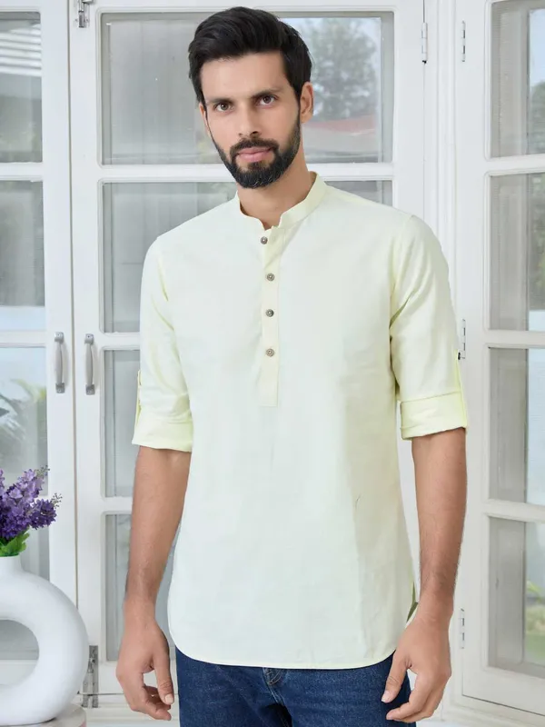 Lime_Solid_cotton_Short_Kurta