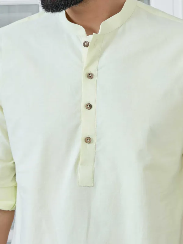 Lime_Solid_cotton_Short_Kurta