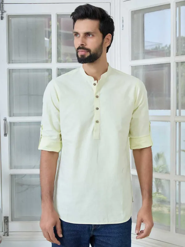 Lime_Solid_cotton_Short_Kurta