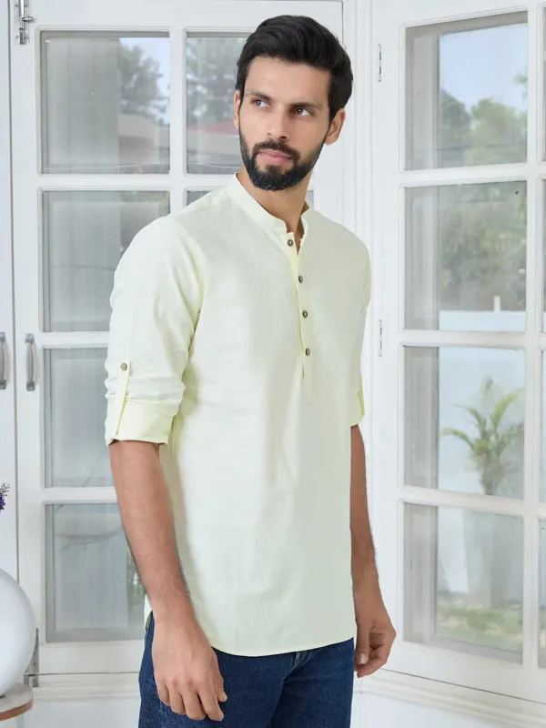 Lime_Solid_cotton_Short_Kurta
