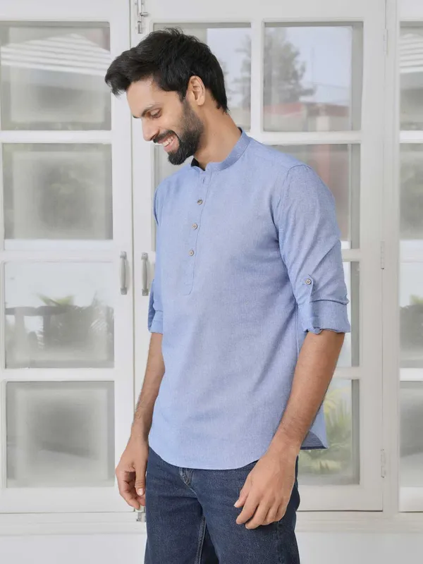 Indigo_Solid_Cotton_Short_Kurta
