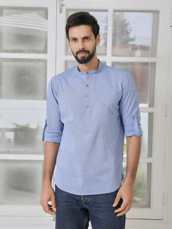 Indigo_Solid_Cotton_Short_Kurta