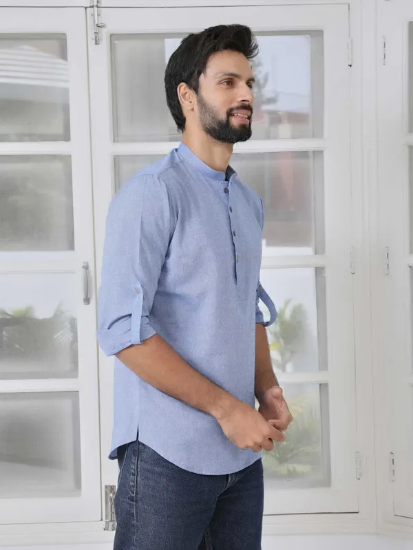 Indigo_Solid_Cotton_Short_Kurta