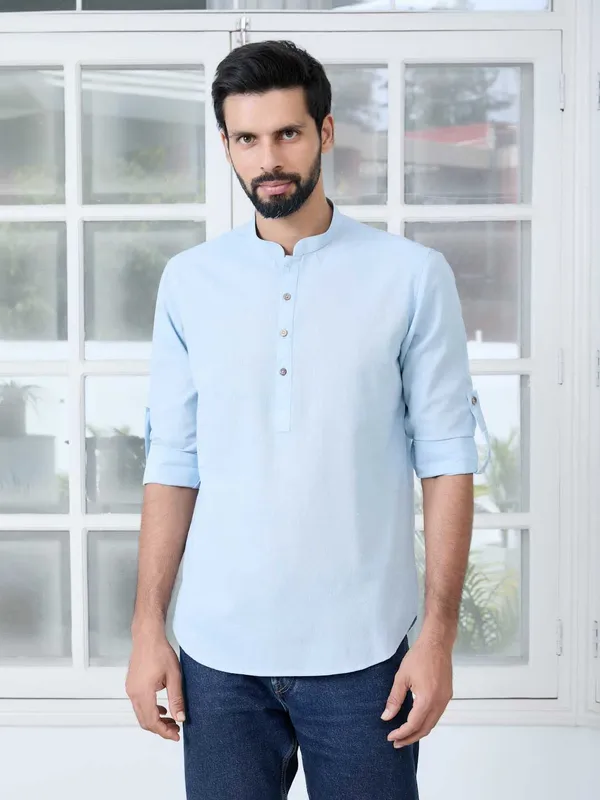 Light_Blue_Solid_Cotton_Short_Kurta