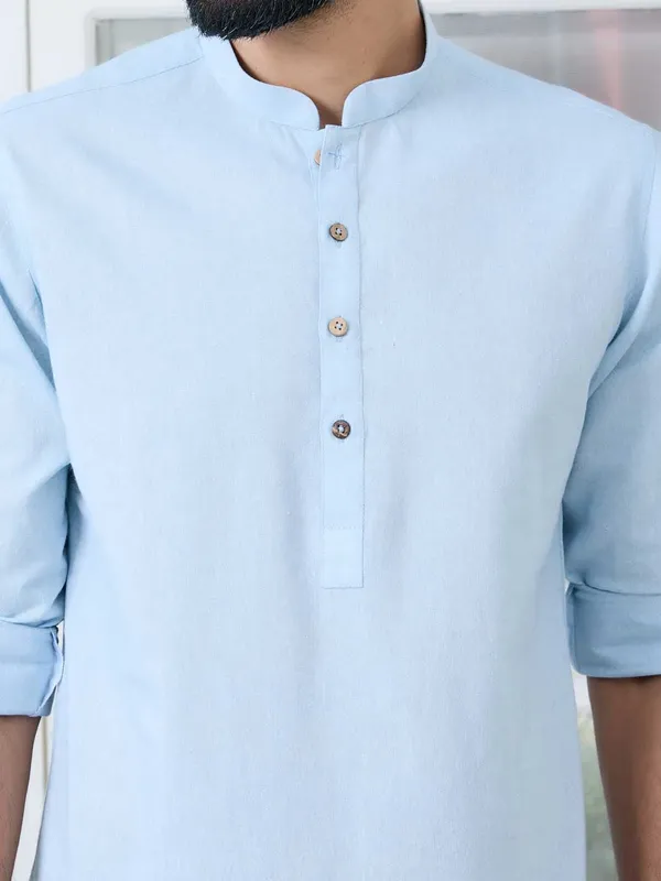 Light_Blue_Solid_Cotton_Short_Kurta