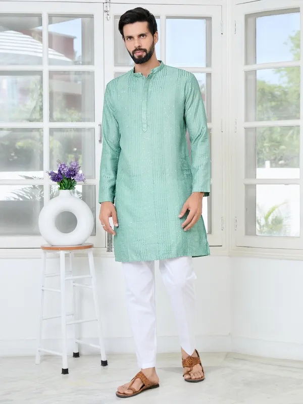 Pastel_Green_Embroidered_Thread_Work_Sequinned_Chanderi_Silk_Straight_Kurta_With_Pyjama