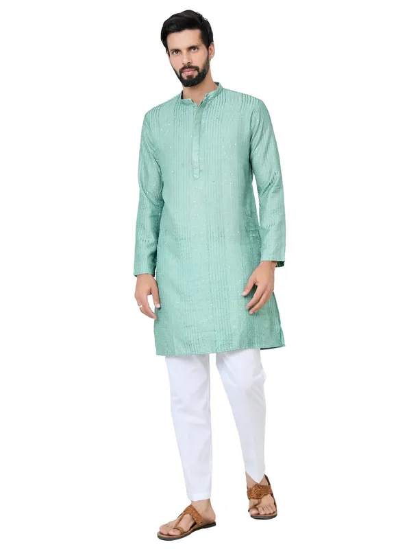 Pastel_Green_Embroidered_Thread_Work_Sequinned_Chanderi_Silk_Straight_Kurta_With_Pyjama
