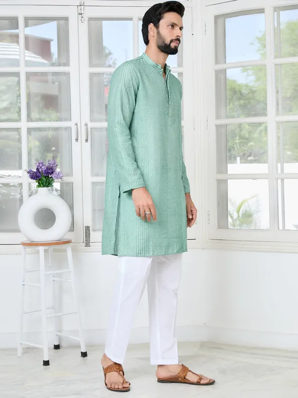 Pastel_Green_Embroidered_Thread_Work_Sequinned_Chanderi_Silk_Straight_Kurta_with_Pyjama
