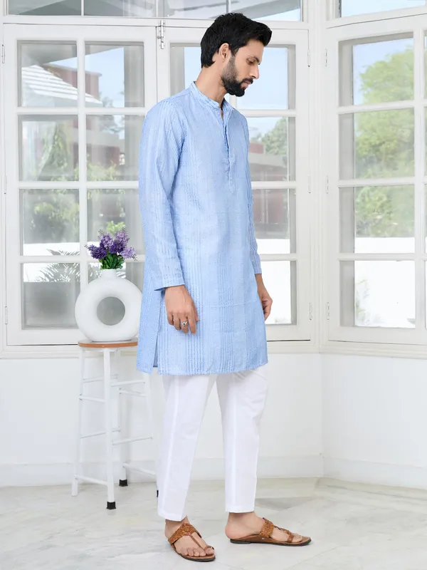 Light_Blue_Embroidered_Thread_Work_Sequinned_Chanderi_Silk_Straight_Kurta