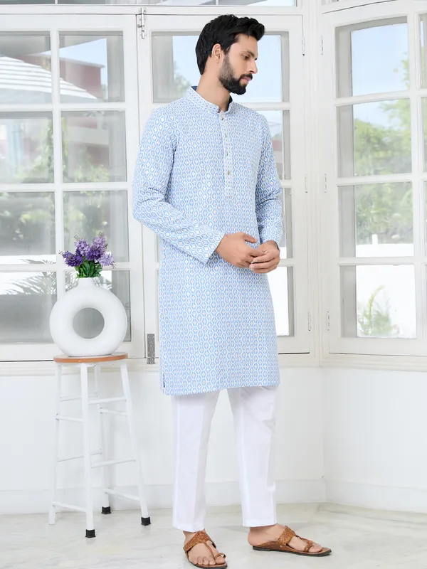 Men'S_Blue_Embroidered_Thread_Work_Sequinned_Rayon_Straight_Kurta_With_Pyjama