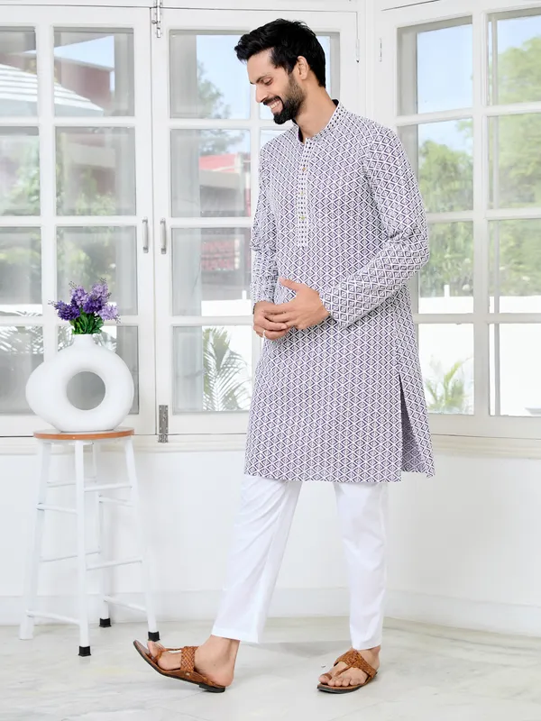 Purple_Thread_Embroidered_And_Sequinned_Rayon_Straight_Kurta_With_Pyjama