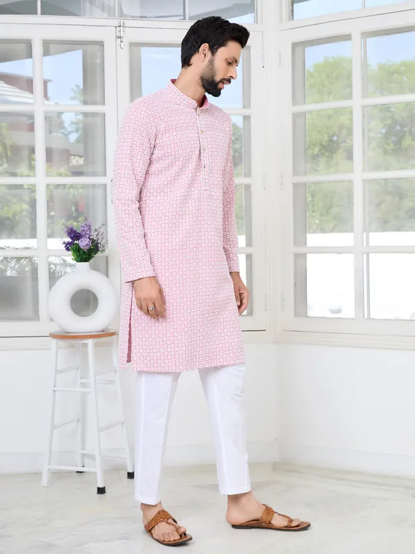 Pink_Thread_Embroidered_And_Sequinned_Rayon_Straight_Kurta_With_Pyjama