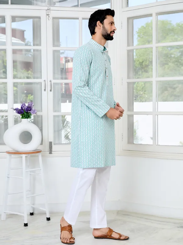Blue_Thread_Embroidered_And_Sequinned_Rayon_Straight_Kurta_With_Pyjama