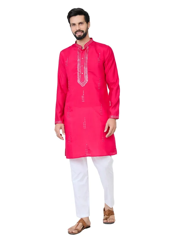 Bright_Pink_Embroidered_Sequins_Cotton_Chanderi_Straight_Kurta_With_Pyjama