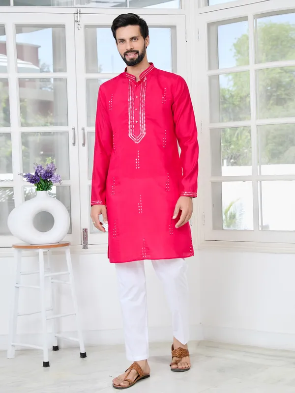 Bright_Pink_Embroidered_Sequins_Cotton_Chanderi_Straight_Kurta_With_Pyjama