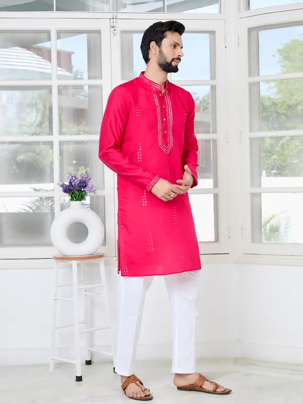 Bright_Pink_Embroidered_Sequins_Cotton_Chanderi_Straight_Kurta_With_Pyjama