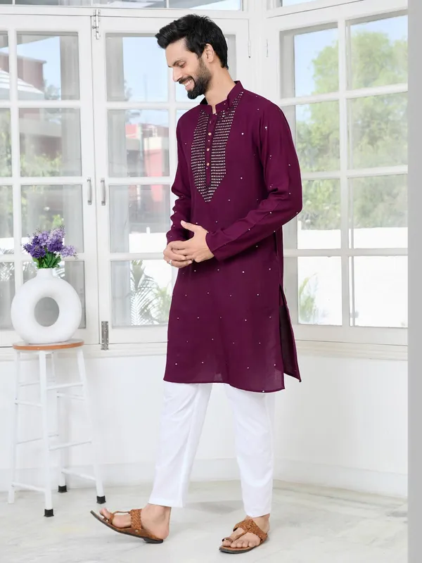 Purple_Sequins_Embroidered_Rayon_Straight_Kurta_with_Yoke_Design