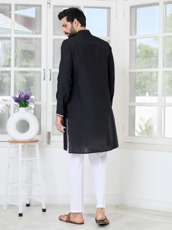 Black_Chanderi_Straight_Kurta_with_Yoke_Design