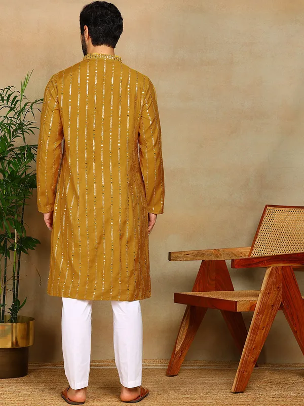 Mustard_Sequins_Embroidered_Viscose_Straight_Kurta_With_Pyjama