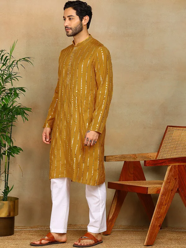 Mustard_Sequins_Embroidered_Viscose_Straight_Kurta_With_Pyjama
