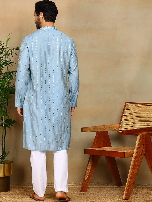 Light_Blue_Sequins_Embroidered_Viscose_Straight_Kurta_With_Pyjama