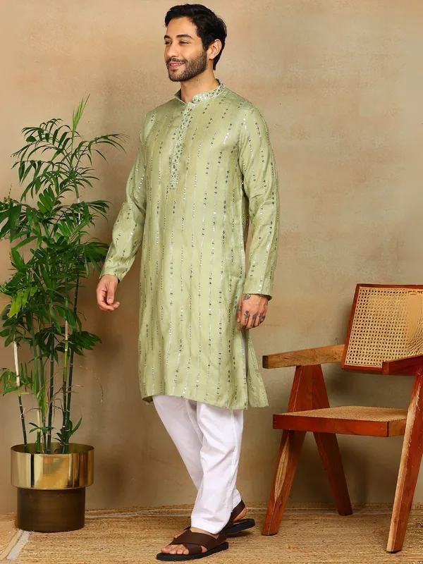 Green_Sequins_Embroidered_Viscose_Straight_Kurta_With_Pyjama