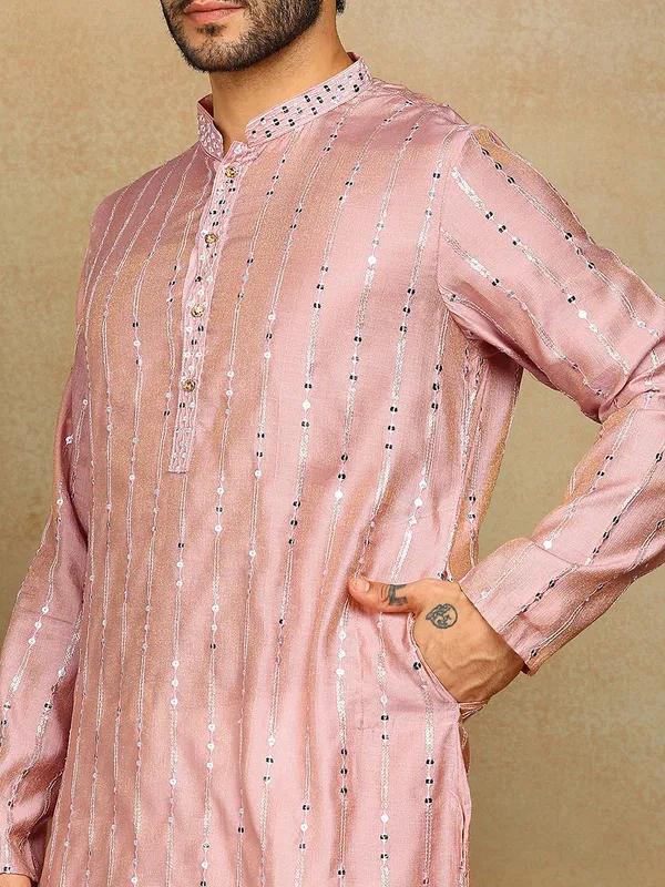 Peach_Sequins_Embroidered_Viscose_Straight_Kurta_With_Pyjama