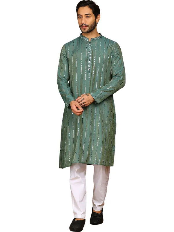 Sea_Green_Sequins_Embroidered_Viscose_Straight_Kurta_With_Pyjama