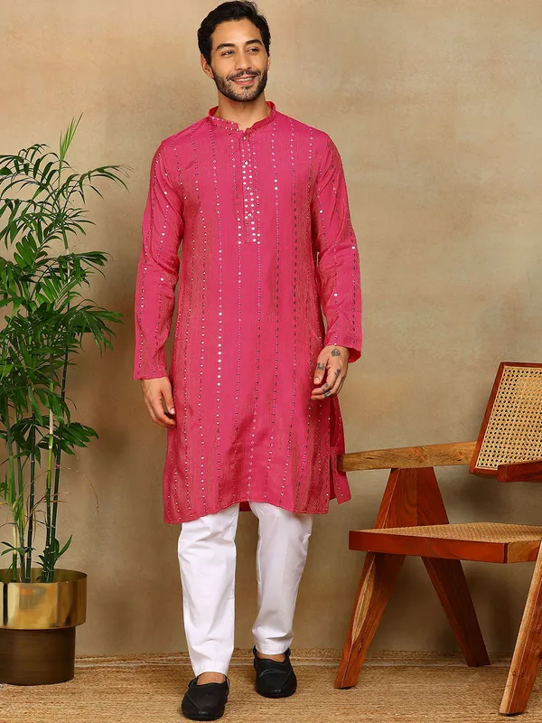 Pink_Sequins_Embroidered_Viscose_Straight_Kurta_With_Pyjama