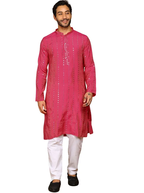 Men_Pink_Sequins_Embroidered_Viscose_Rayon_Straight_Kurta