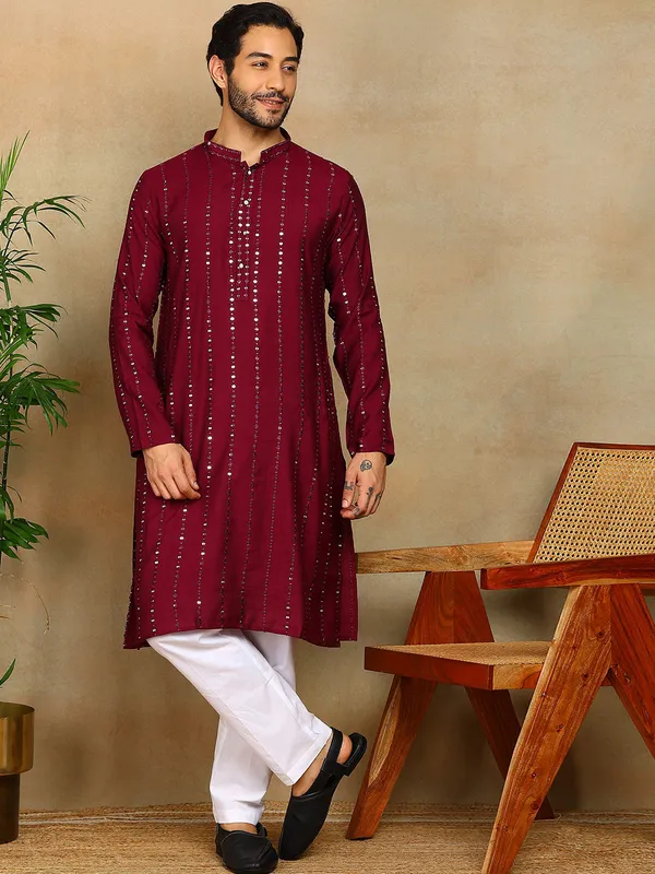 Purple_Sequins_Embroidered_Viscose_Straight_Kurta_With_Pyjama