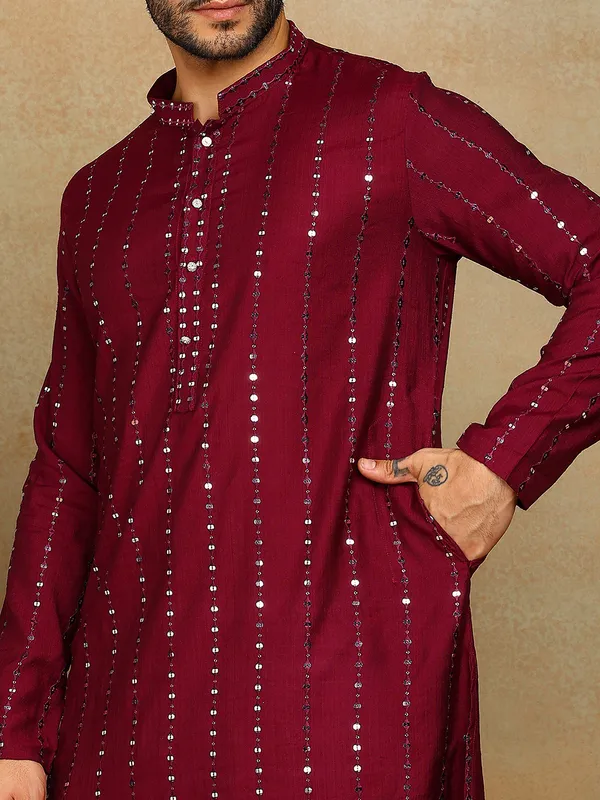 Purple_Sequins_Embroidered_Viscose_Straight_Kurta_With_Pyjama