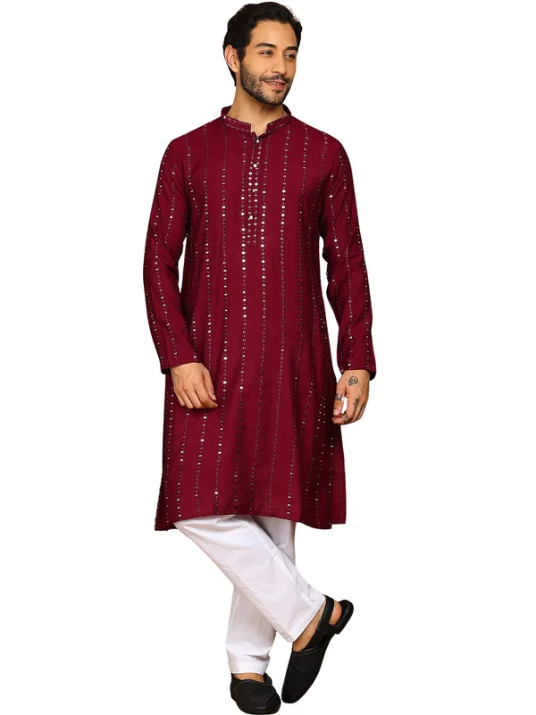 Purple_Sequins_Embroidered_Viscose_Straight_Kurta_With_Pyjama
