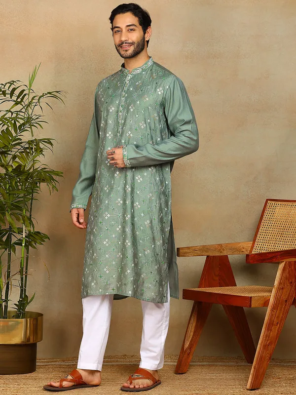 Sea_Green_Sequins_Embroidered_Viscose_Straight_Kurta_With_Pyjama