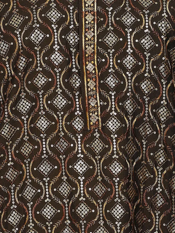 Dark_Green_Sequins_Embroidered_Viscose_Straight_Kurta_With_Pyjama