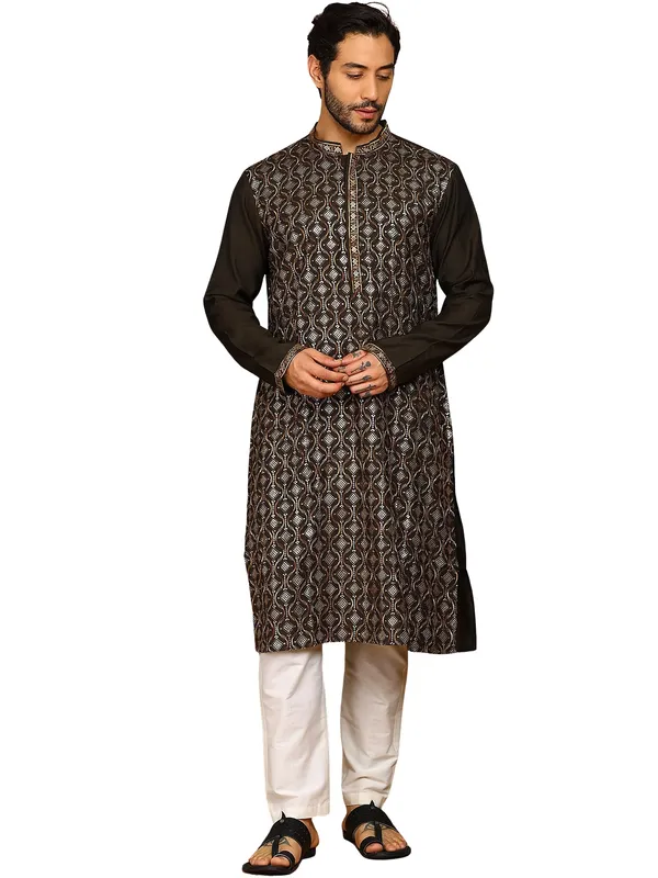 Men_Dark_Green_Sequins_Embroidered_Viscose_Rayon_Straight_Kurta