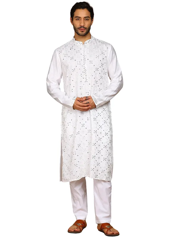 Off_White_Sequins_Embroidered_Viscose_Straight_Kurta_With_Pyjama
