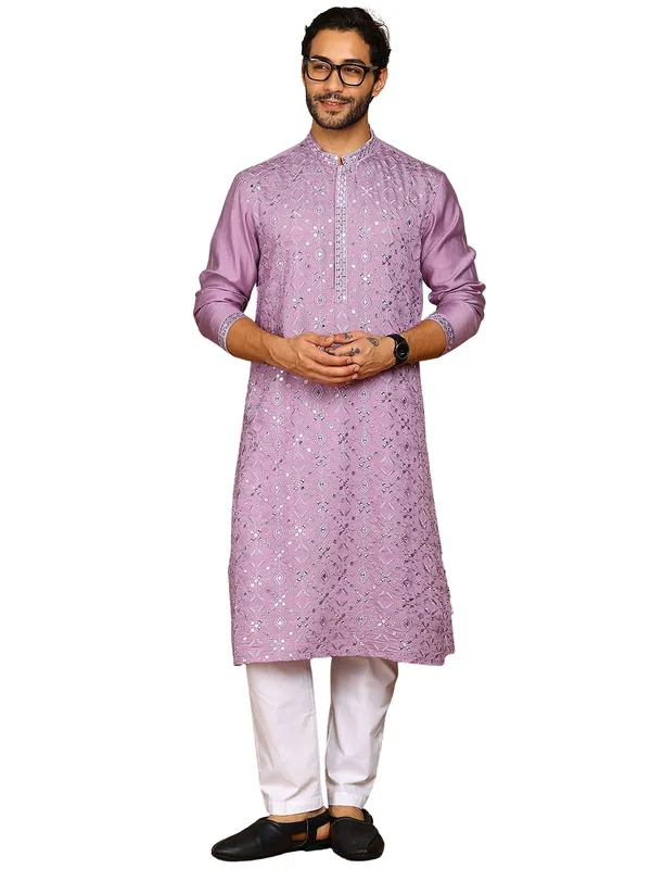 Light_Purple_Sequins_Embroidered_Viscose_Straight_Kurta_With_Pyjama