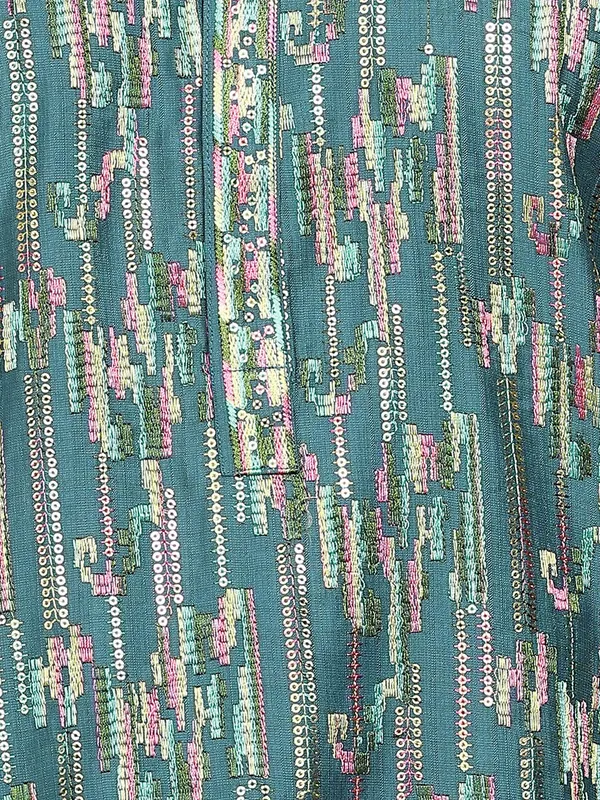 Teal_Thread_Embroidered_Viscose_Straight_Kurta_With_Pyjama