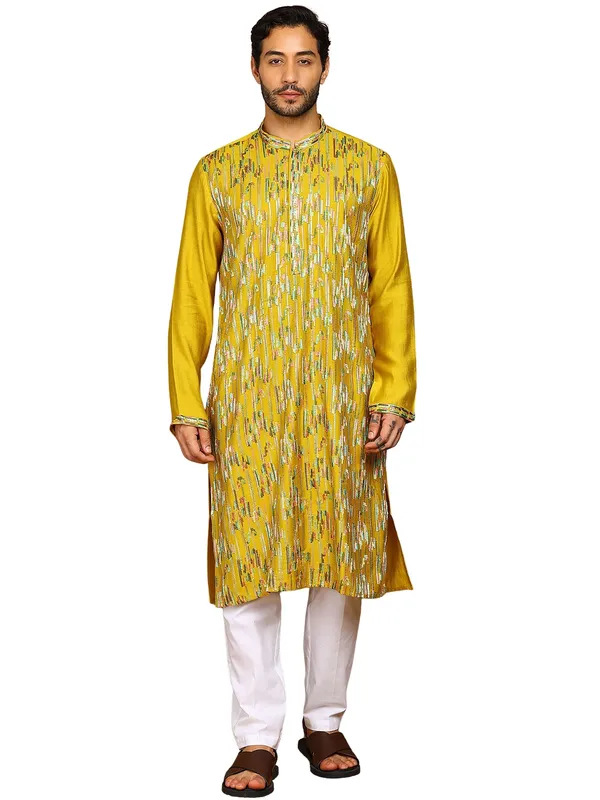 Mustard_Thread_Embroidered_Viscose_Straight_Kurta_With_Pyjama
