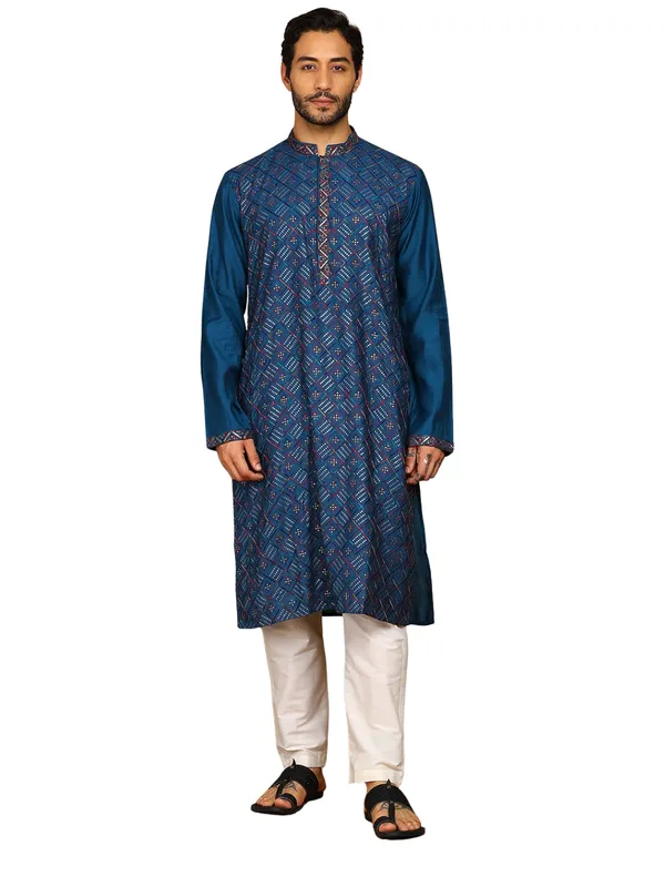 Men_Teal_Sequins_Embroidered_Viscose_Rayon_Straight_Kurta