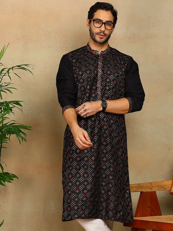 Black_Sequins_Embroidered_Viscose_Straight_Kurta_With_Pyjama