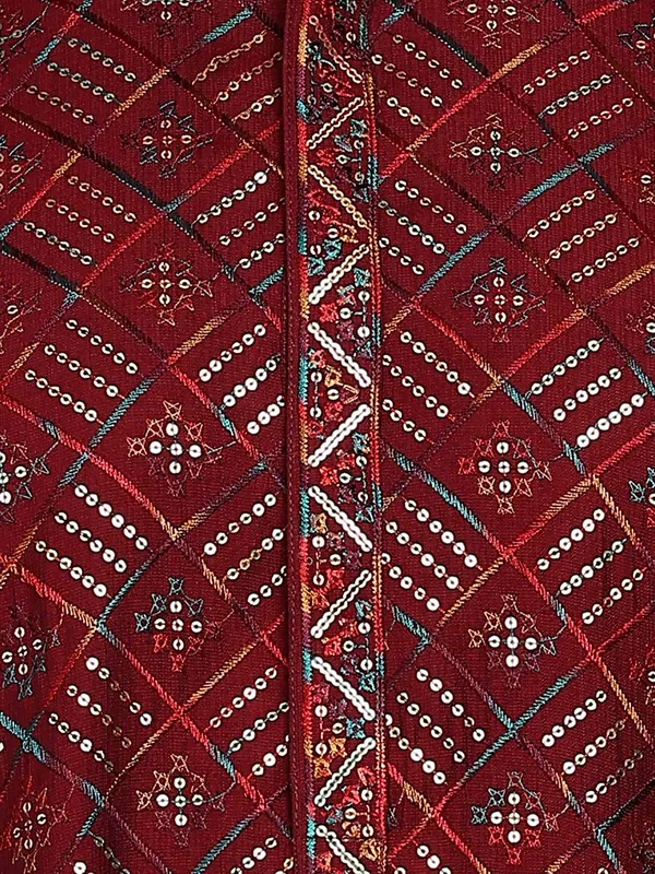 Wine_Color_Sequins_Embroidered_Viscose_Straight_Kurta_With_Pyjama